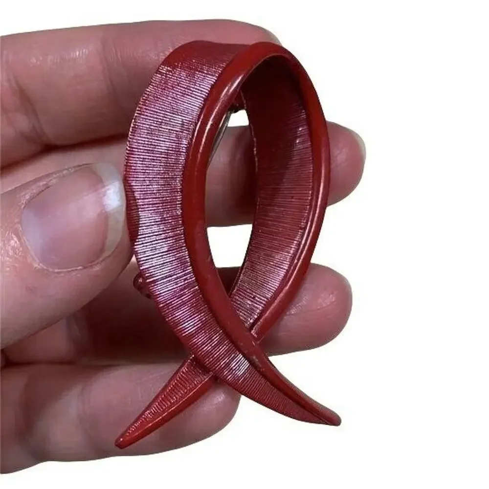 Vintage Monet Heart Disease Ribbon Brooch Pin Fashion Jewelry Red